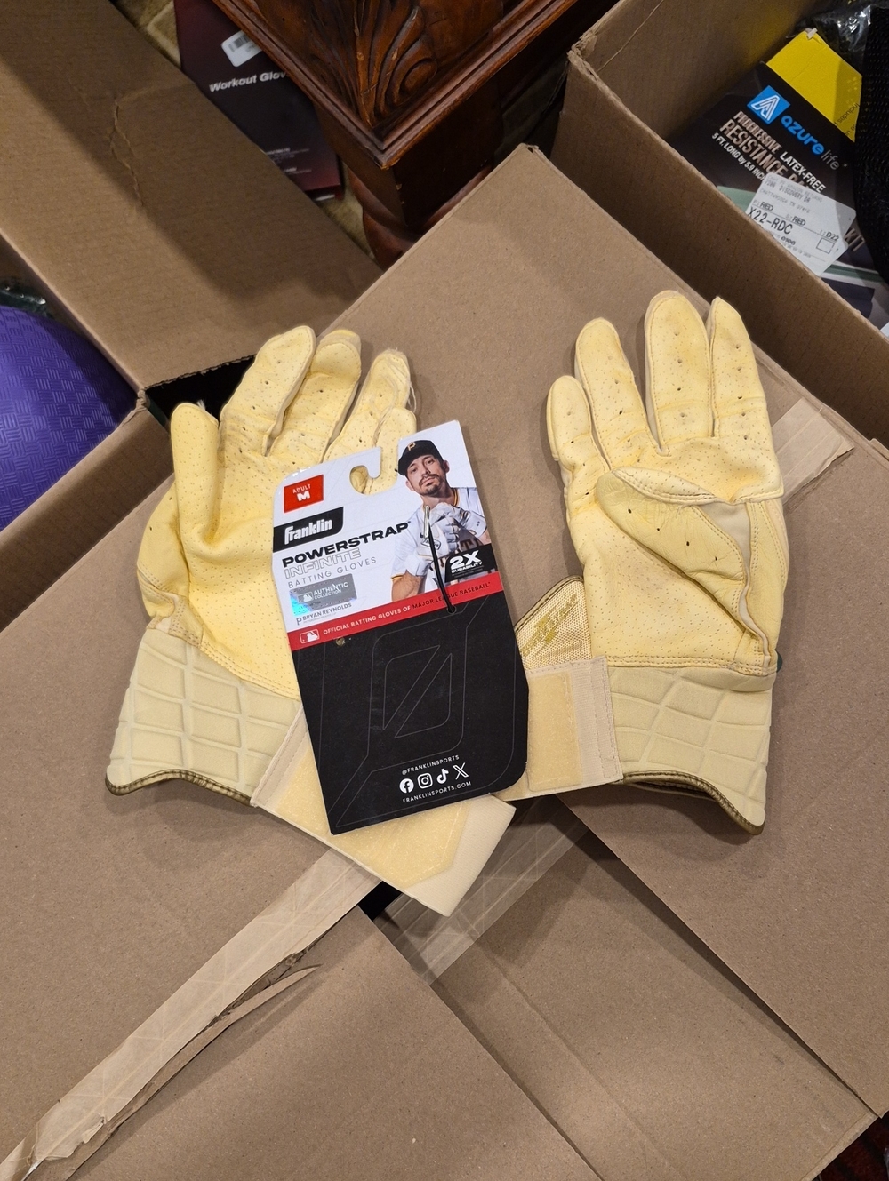 Franklin PowerStrap Batting Gloves in Pale Yellow
